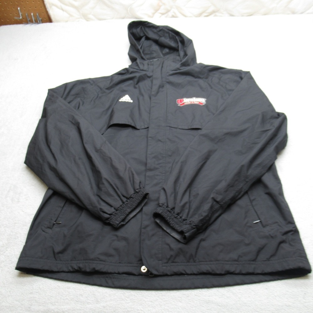 South Dakota Jacket Men Large Adidas Black ClimaProof Full Zip Windbreaker Rain